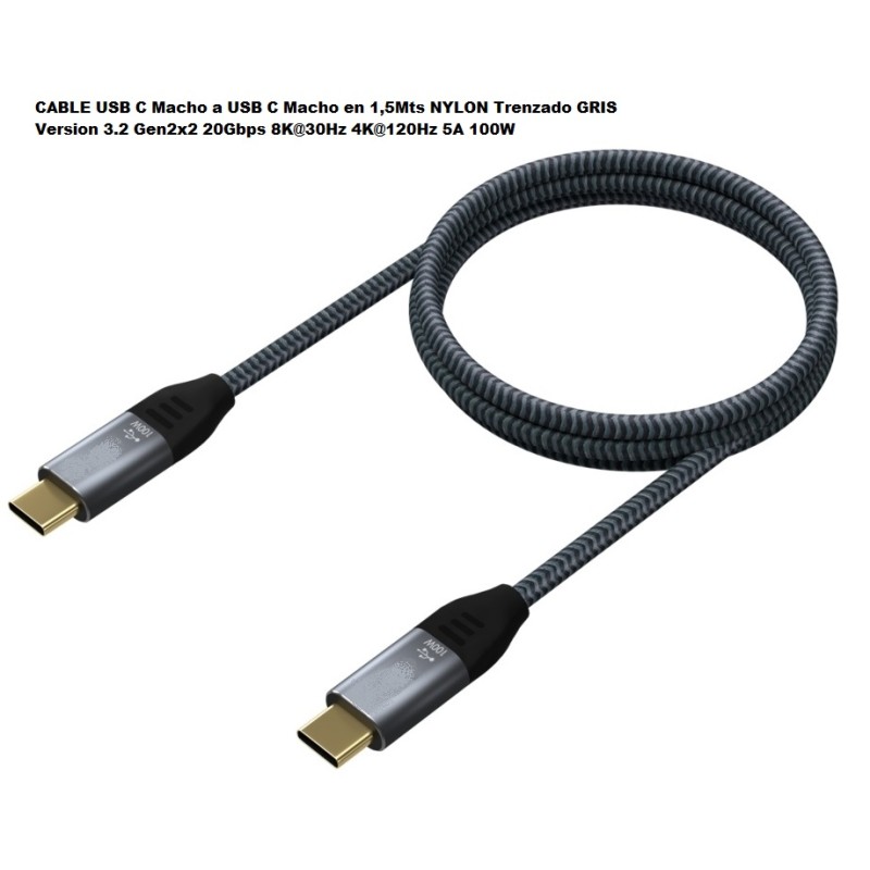 CABLE USB C M-M 1,5M NYLON V3.2 Gen2 8K