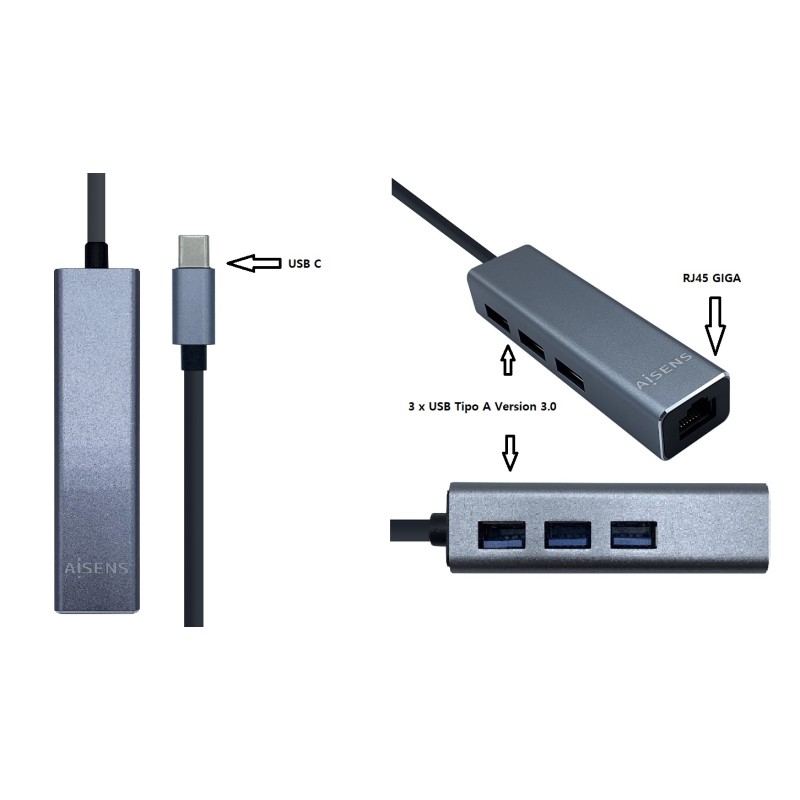 ADAPTADOR USB C M-RJ45 H+3xUSB3.0 H