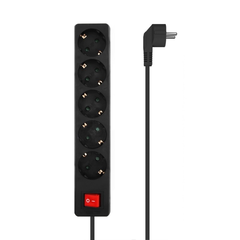 REGLETA 5 TOMAS SCHUKO+INT NEGRA 1,4M