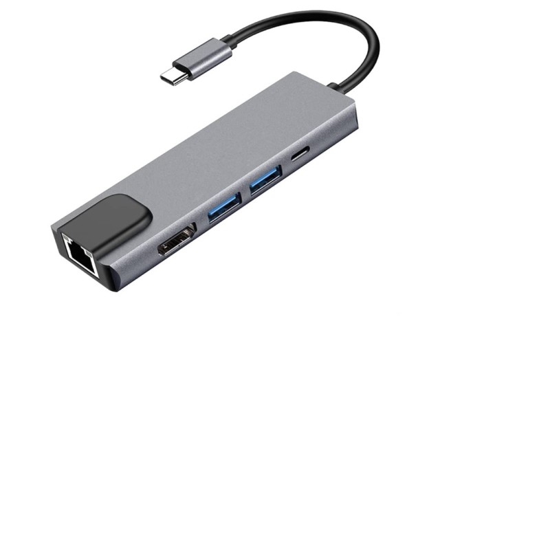 ADAPTADOR USB C-HDMI RJ45 2XUSB + USB-C