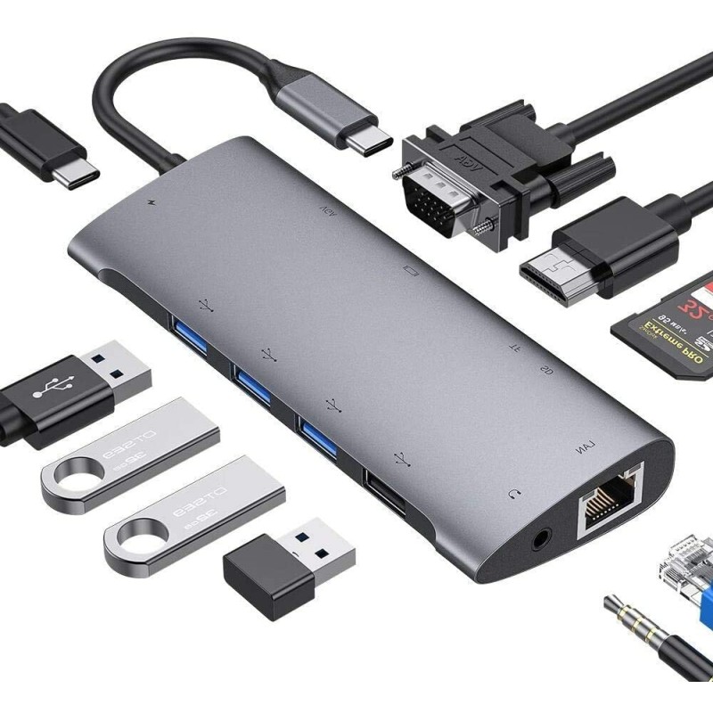 ADAPTADOR USB C M-VGA+HDMI+RJ45+3XUSB+1U