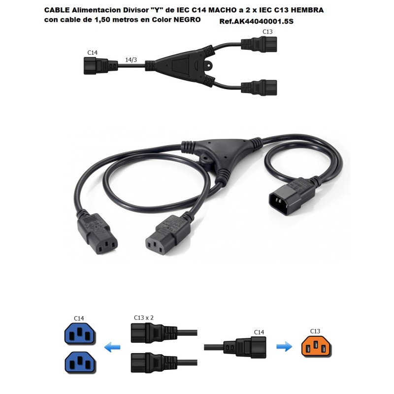CABLE ALIMENTACION "Y" 2xC13-1xC14 1,5M