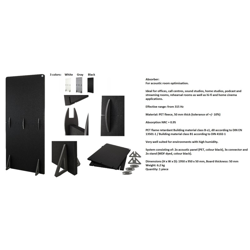 PANEL DIVISORIO ACUSTICO 1950x950x40mm N