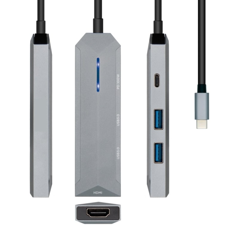 ADAPTADOR USB C M-1xHDMI+2xUSB+1xUSB C