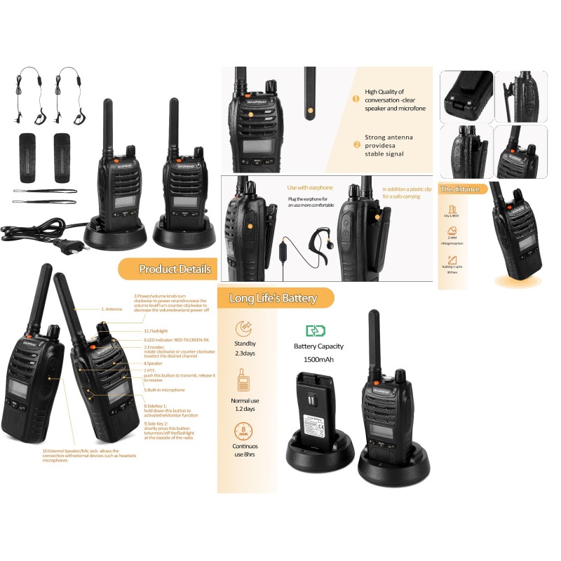 WALKIE TALKIE 16 CHANEL 400-470UHF PACK2