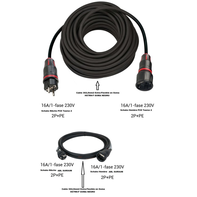 CABLE GOMA SCHUKO M-H 10MTS 3G2.5mm