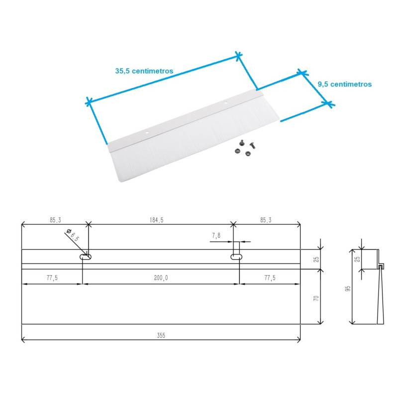 CEPILLO PASACABLES 35,5x9,5cm RACK GRIS
