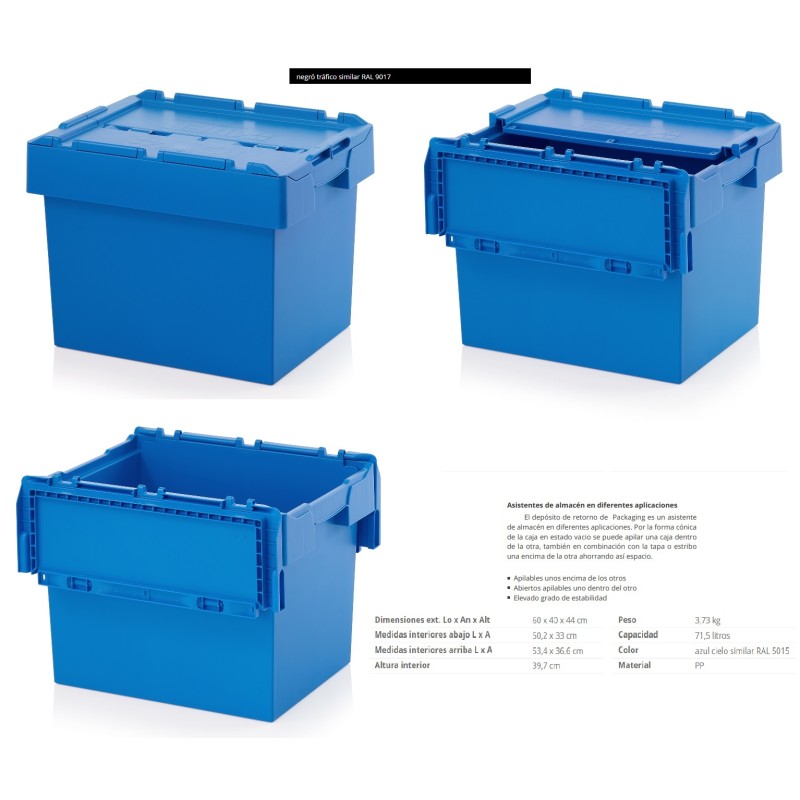 CONTENEDOR PLASTICO CON TAPA 600x400x440