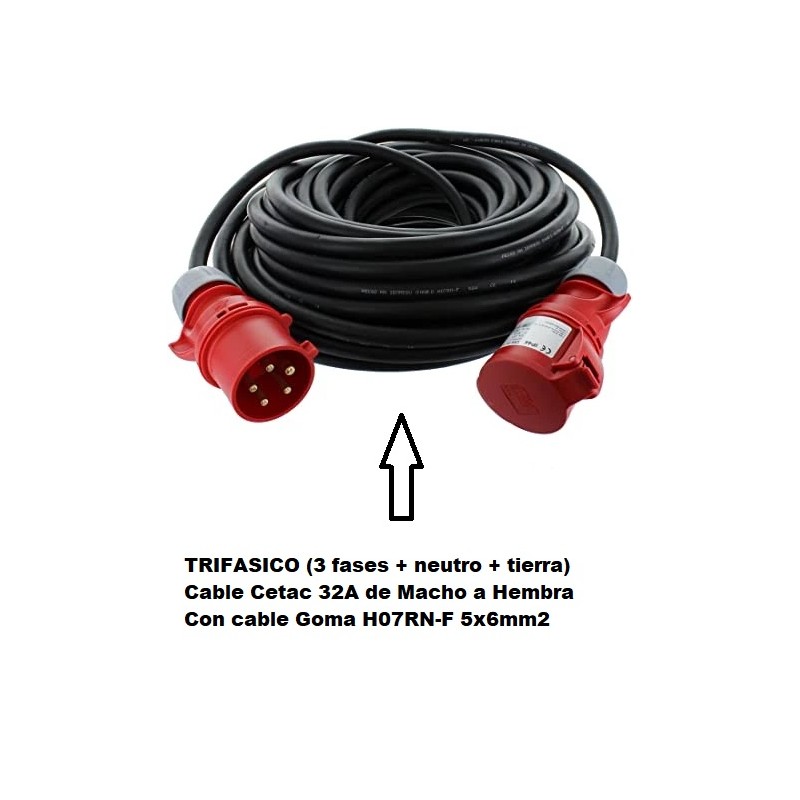 CABLE CETAC 5P 32A M-H 20M 5G6mm GOMA NE