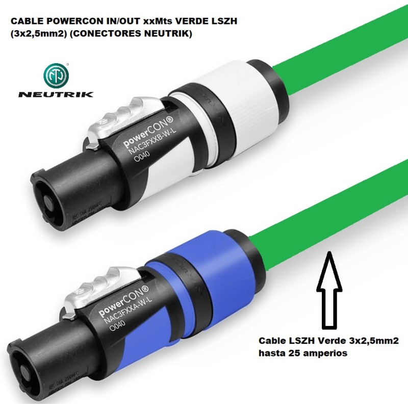 CABLE POWERCON IN/OUT 20M VERDE LSZH