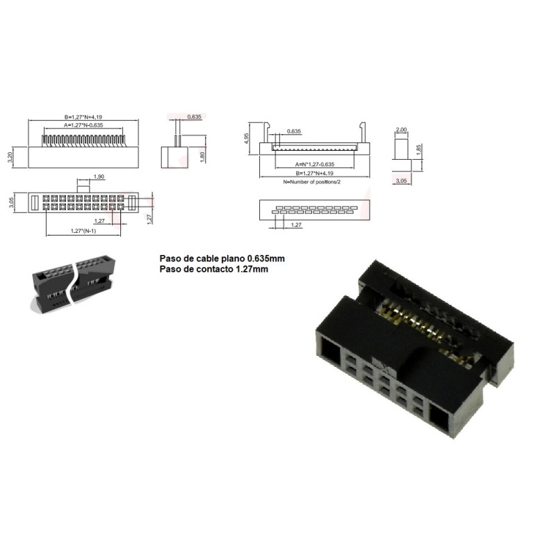 CONECTOR SOCKET 10 VIAS CABLE PLANO0.635