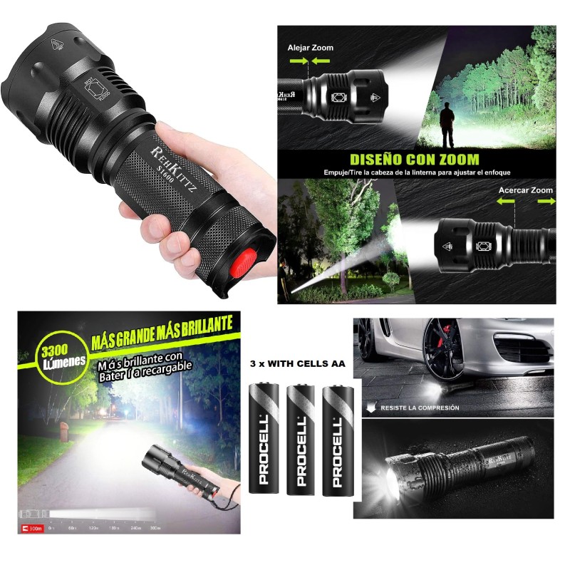 LINTERNA LED Alta Potencia A PILAS 3300l