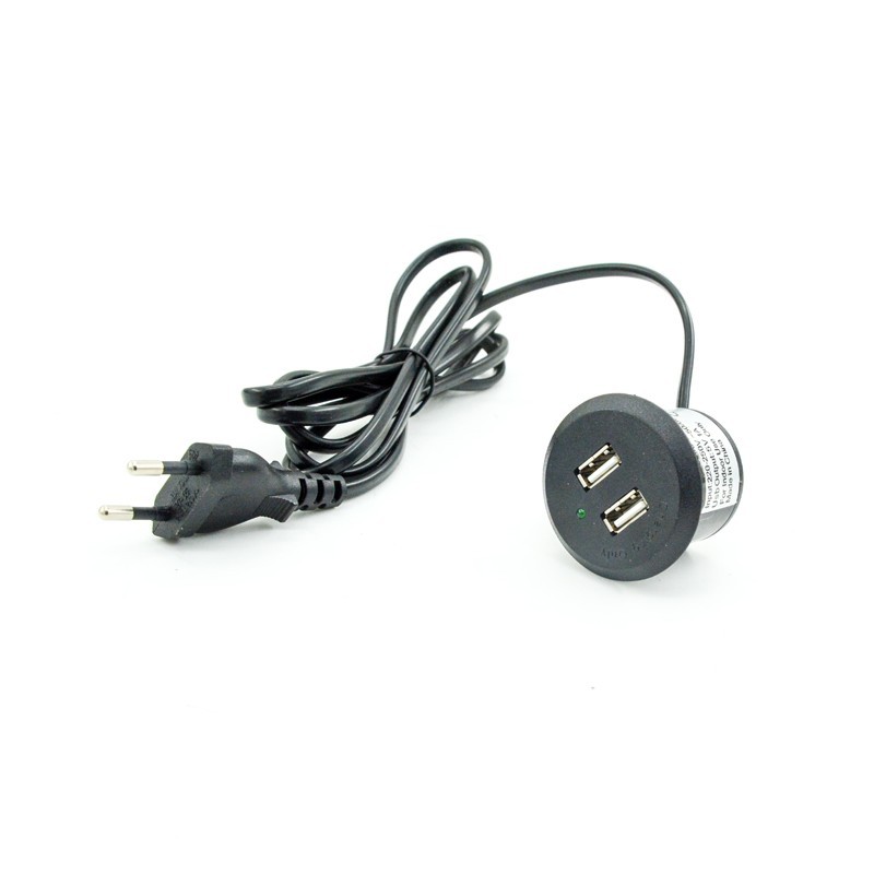 BASE EMPOTRAR 2 x USB a 220V NEGRO Ø39