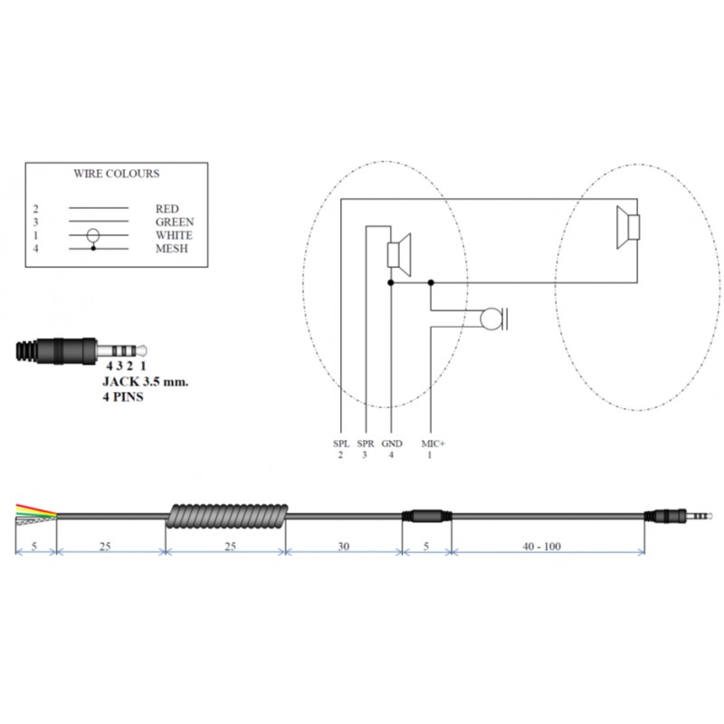 CABLE ESPIRILIZADO JACK 3,5 M 4P rizado