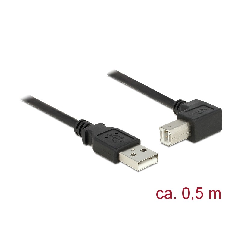 CABLE USB A-B 2.0 M-M CODO 0,5mts NEGRO